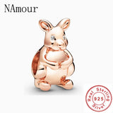 Kangaroo Heart Lock Bead Charms Bracelet 925 Silver