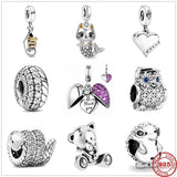 Owl Bear Shoes Snake Piano Bead Pendant Silver 925 Bracelet DIY Jewelry