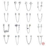 Purple Cat Flower Safety Bead Chain Silver 925 Bracelet DIY Women Jewelry