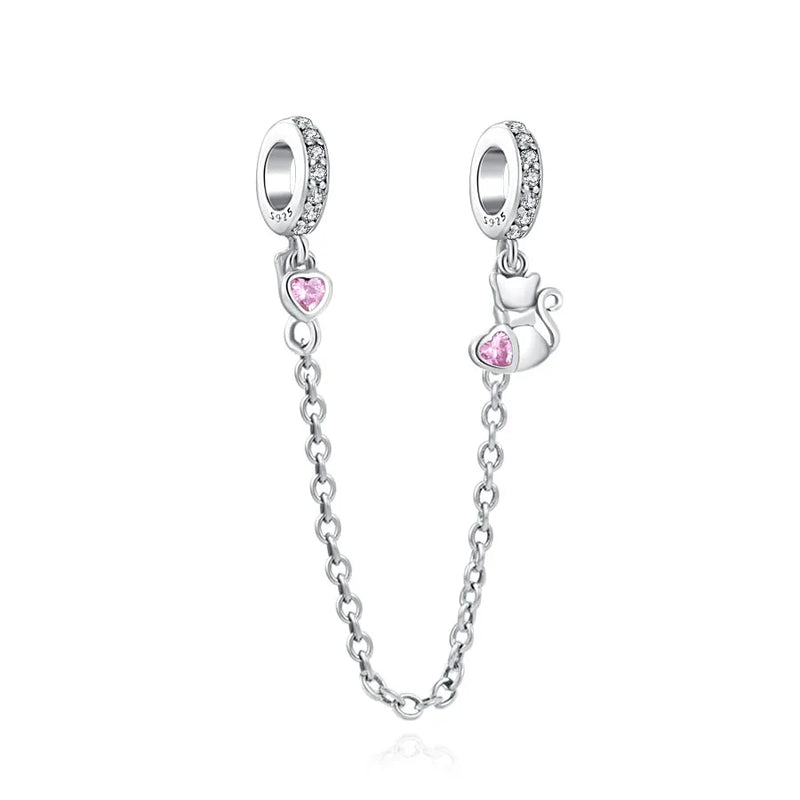 Purple Cat Flower Safety Bead Chain Silver 925 Bracelet DIY Women Jewelry