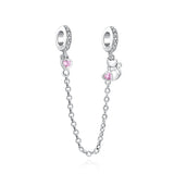 Purple Cat Flower Safety Bead Chain Silver 925 Bracelet DIY Women Jewelry