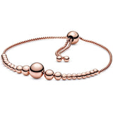 Rose & Silver Beads Sliding Adjust Bangle 925 Sterling Silver DIY Jewelry
