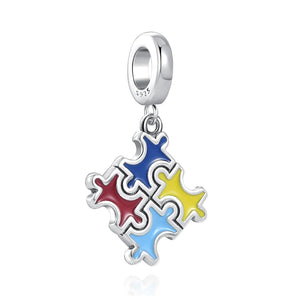 Silver Jigsaw Rainbow Charm Bead for Bracelet DIY Jewelry Gift