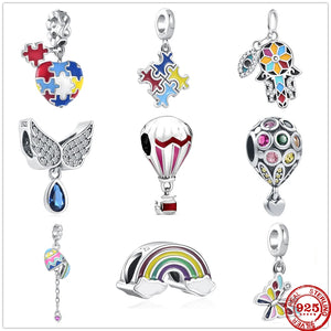 Silver Jigsaw Rainbow Charm Bead for Bracelet DIY Jewelry Gift