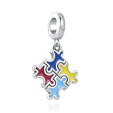 Silver Jigsaw Rainbow Charm Bead for Bracelet DIY Jewelry Gift