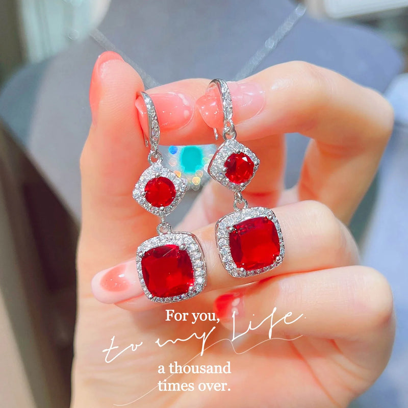 Yellow Diamond Earrings Female High Carbon Square Stud Jewelry Gift Party