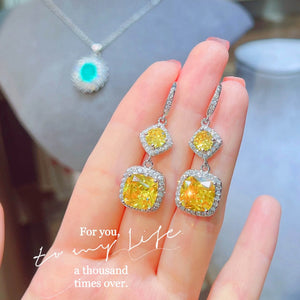 Yellow Diamond Earrings Female High Carbon Square Stud Jewelry Gift Party