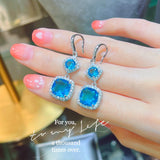 Yellow Diamond Earrings Female High Carbon Square Stud Jewelry Gift Party