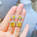 Yellow Diamond Earrings Female High Carbon Square Stud Jewelry Gift Party