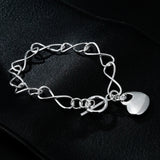925 Sterling Silver Heart Pendant Bracelet for Women Party Wedding