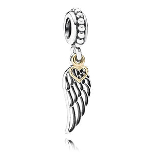 Heart Angel Wings Pendant Silver 925 Bead for Bracelet DIY Jewelry