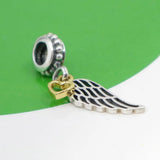 Heart Angel Wings Pendant Silver 925 Bead for Bracelet DIY Jewelry