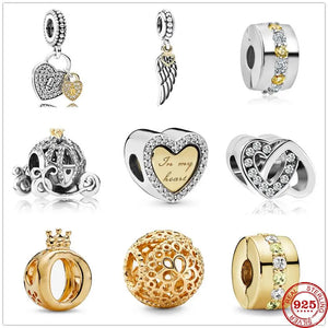 Heart Angel Wings Pendant Silver 925 Bead for Bracelet DIY Jewelry