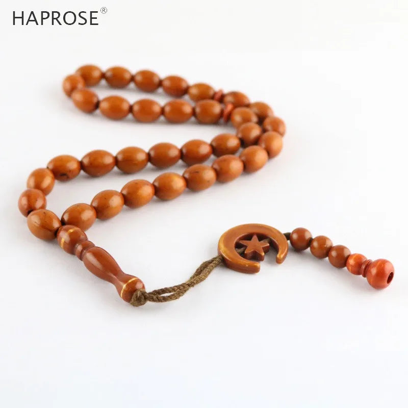 Ethnic Style Oval Bead Bracelet 33 Beads Coffee Color 10*12mm Tasbih Muslim Gift
