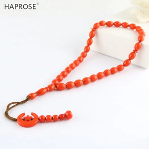 Oval Bracelet Red Bead Ethnic Style Bracelet 33 Beads Tasbih Muslim Allah Beads