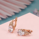 Zircon Oval Earrings 585 Rose Stacked Round Circle Party Jewelry