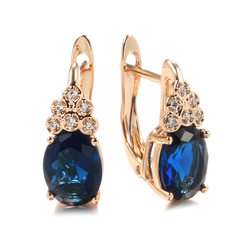 Zircon Oval Earrings 585 Rose Stacked Round Circle Party Jewelry