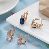 Zircon Oval Earrings 585 Rose Stacked Round Circle Party Jewelry
