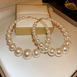 Oversize Pearl Hoop Earrings Women Statement Jewelry