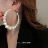 Oversize Pearl Hoop Earrings Women Statement Jewelry