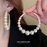 Oversize Pearl Hoop Earrings Women Statement Jewelry