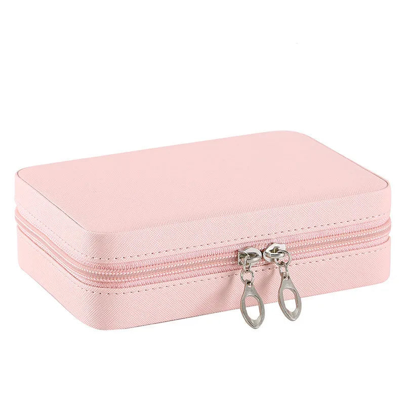 Portable PU Leather Jewelry Box with Mirror and Zipper