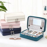 Portable PU Leather Jewelry Box with Mirror and Zipper