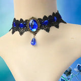 Gothic Lace Multi-Color Ribbon Crystal Pendant Choker Necklace