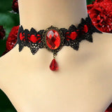 Gothic Lace Multi-Color Ribbon Crystal Pendant Choker Necklace
