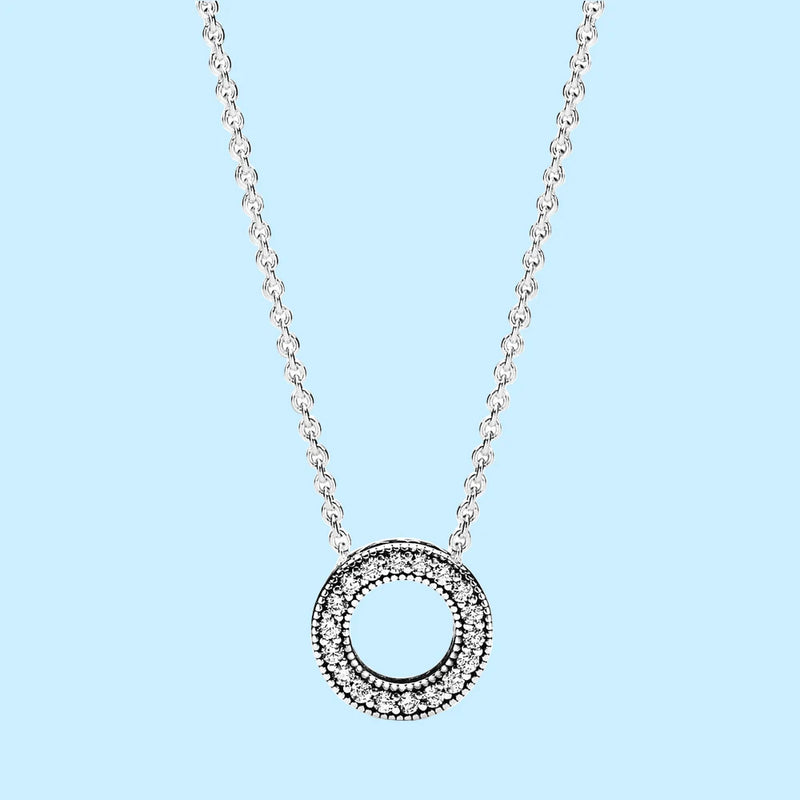 Pav? Circle Necklace 925 Sterling Silver for Ladies Jewelry
