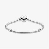 S925 Sterling Silver Snake Bone Chain Bracelet Heart Clasp Pink Silver