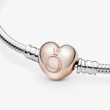 S925 Sterling Silver Snake Bone Chain Bracelet Heart Clasp Pink Silver