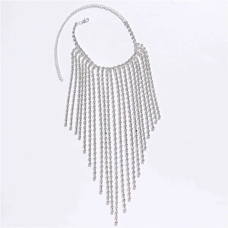 Pattern Tassel High Heel Shoes with Rhinestone Anklet