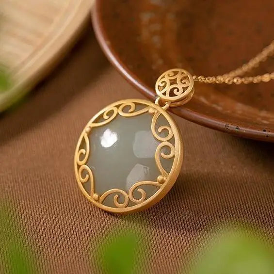 Peace Buckle Ladies' Pendant S925 Sterling Silver Plated Hetian Jade Chain Retro