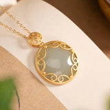Peace Buckle Ladies' Pendant S925 Sterling Silver Plated Hetian Jade Chain Retro
