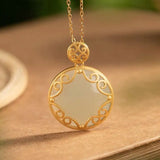 Peace Buckle Ladies' Pendant S925 Sterling Silver Plated Hetian Jade Chain Retro