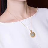 Peace Buckle Ladies' Pendant S925 Sterling Silver Plated Hetian Jade Chain Retro