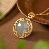 Peace Buckle Ladies' Pendant S925 Sterling Silver Plated Hetian Jade Chain Retro