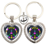 Heart Pendant Keychain - Peace Sign Van Bus Design