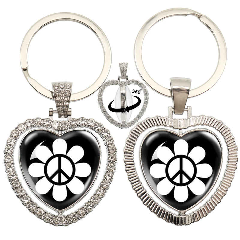 Heart Pendant Keychain - Peace Sign Van Bus Design