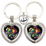 Heart Pendant Keychain - Peace Sign Van Bus Design