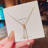 Peach Heart Tassel Necklace Titanium Steel Light Clavicle Chain