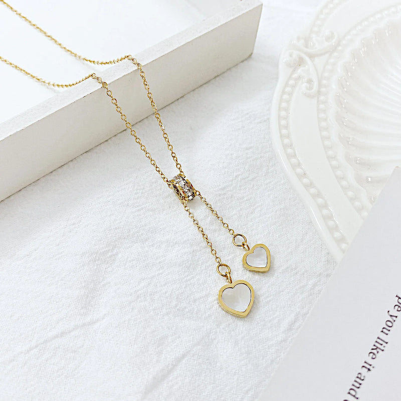 Peach Heart Tassel Necklace Titanium Steel Light Clavicle Chain