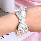 Pearl Bow Large Bracelet for Women High Elastic Jewelry