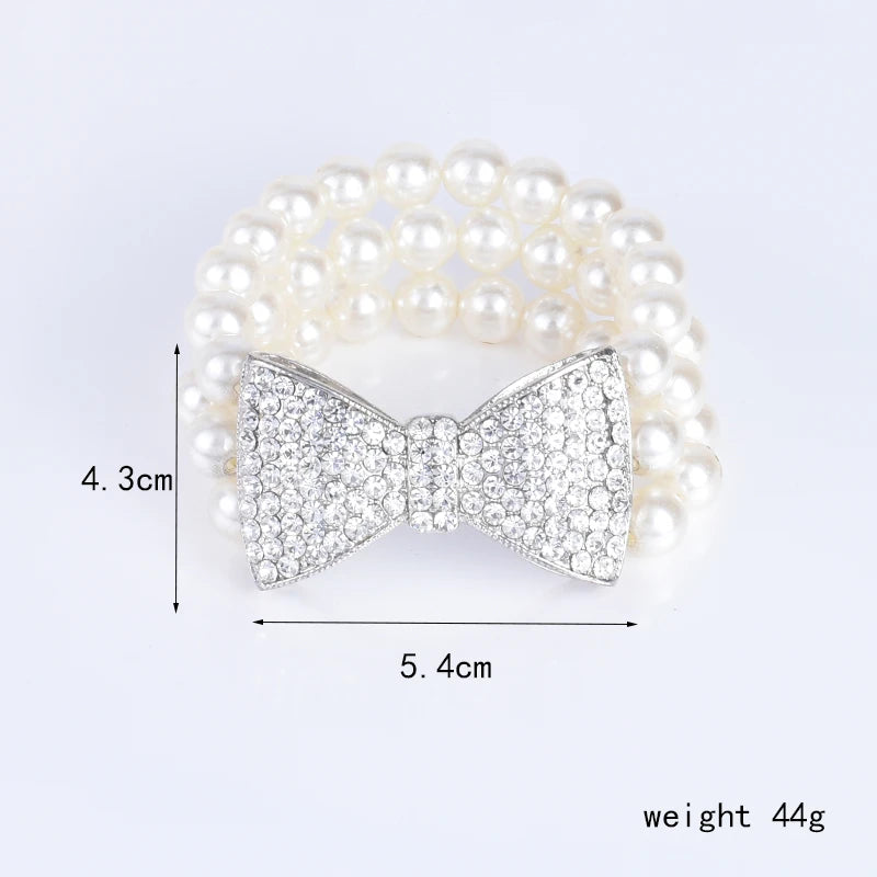 Pearl Bow Large Bracelet for Women High Elastic Jewelry