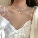 Pearl Love Pendant Necklace Clavicle Chain