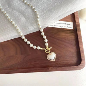 Pearl Love Pendant Necklace Clavicle Chain