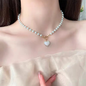 Pearl Love Pendant Necklace Clavicle Chain
