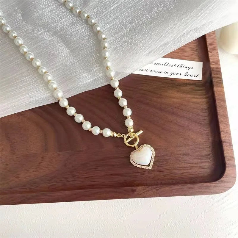 Pearl Love Pendant Necklace Clavicle Chain