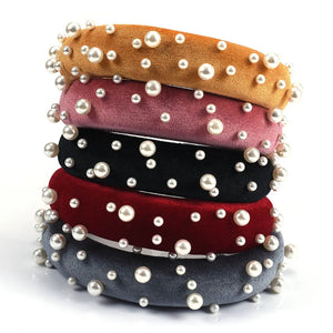 Pearl Thick Velvet Headbands Vintage Head Band Lady Wide Soft Hairbands
